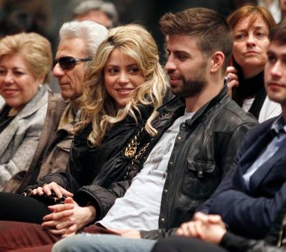 Columbian singer Shakira, Barcelona footballer Gerard Pique and Shakira's parents Nidia Ripoll and William Mebarak