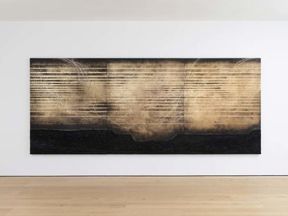 Teresita Fernández, "Dark Earth (Cosmos)", (2019), solid charcoal and mixed media on chromed panel_2.